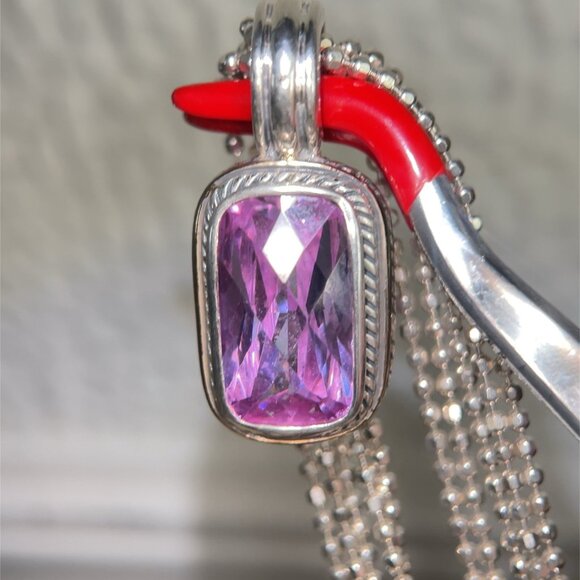 925 Silver Multi-Strand Amethyst Pendant with Gold Accent Necklace - Picture 6 of 10
